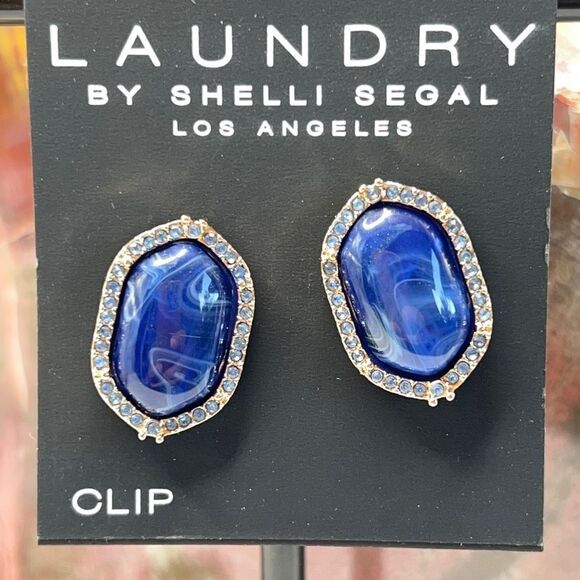Gold Blue Resin Clip On Earrings Laundry by Shelli Segal $18 ea / 3 for $30 - Picture 3 of 8